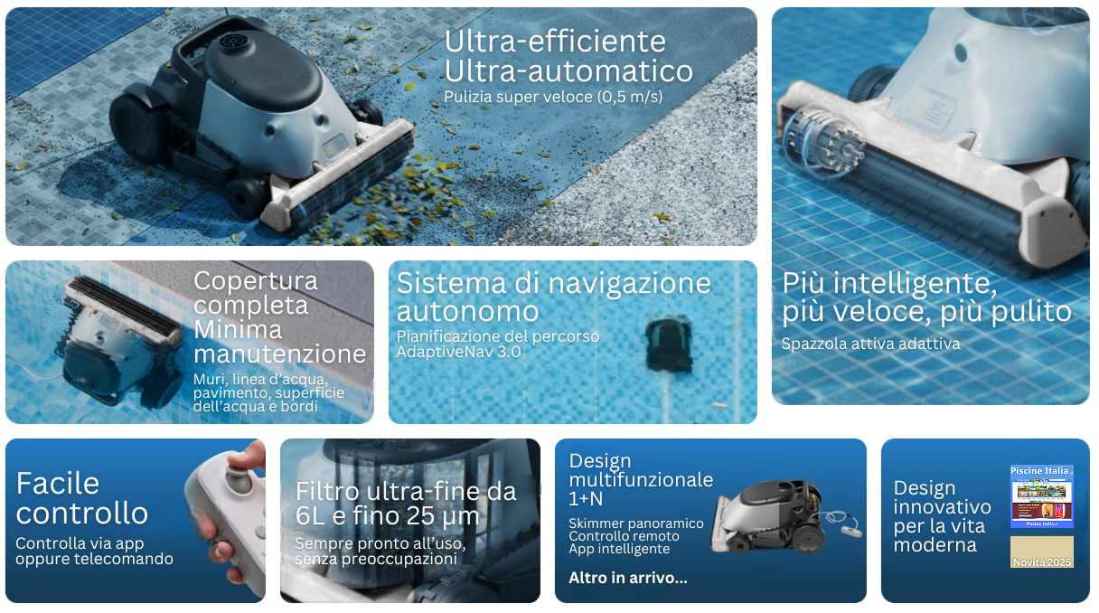 Robot automatico Leonardo XC 24 pulitore intelligente, acqua cristallina, pulizia completa piscina